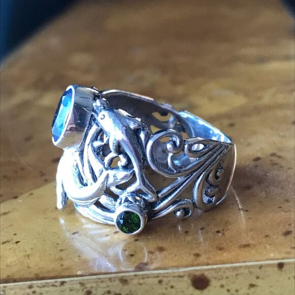 Natural Kyanite Chrome Diopside Garnet Sterling Silver Dolphin Ring Size 6 - Picture 8 of 10